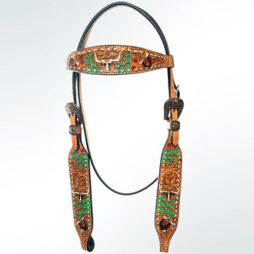 AMERICAN DARLING Western Horse Headstall Breast Collar Set Leather